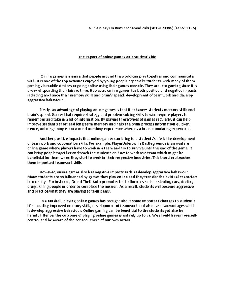 The Impact of Online Games On Student's Life (Expository Essay) PDF