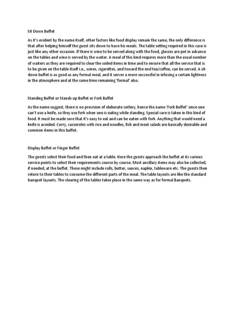 Different Types of Buffet Service | PDF