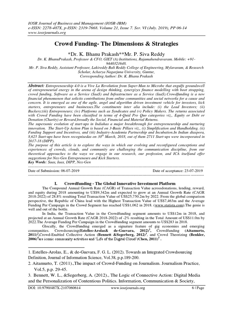 Crowd Funding - The Dimensions & Strategies | PDF | Startup Company ...