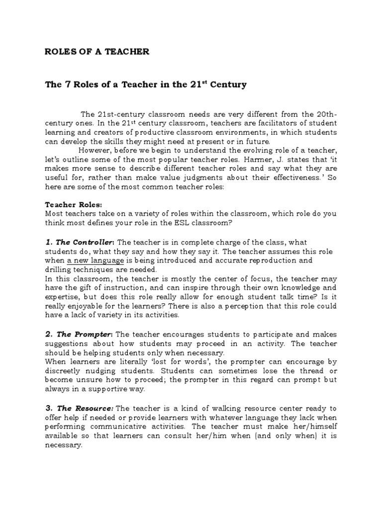 7 Roles of a 21st Century Teacher | PDF | Teachers | Human Nature