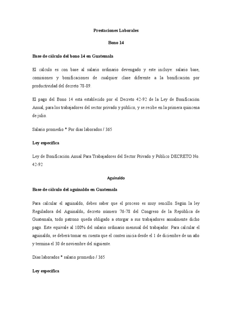 Cálculo del Bono 14 en Guatemala | PDF
