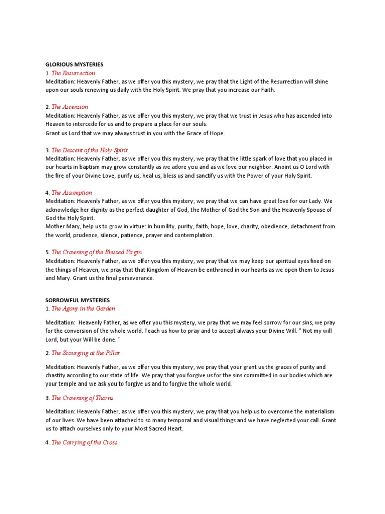 Holy Rosary Meditation On Mysteries | PDF | Jesus | Christian Meditation