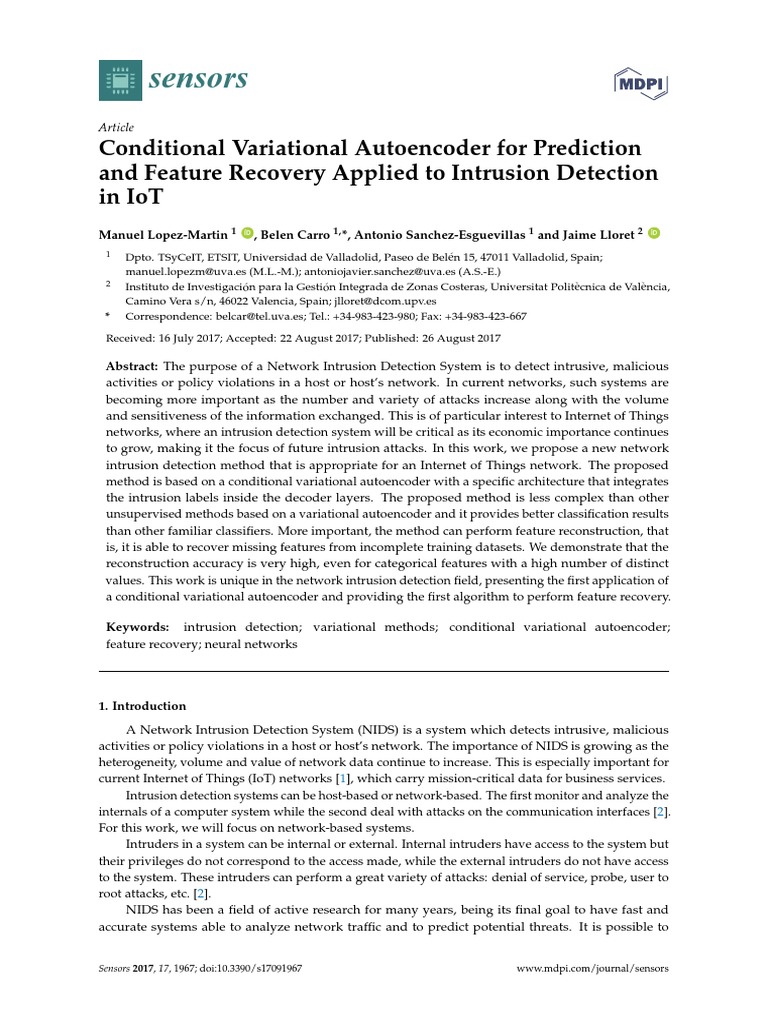 Sensors: Conditional Variational Autoencoder For Prediction and Feature ...