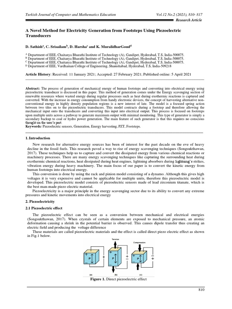 Footstep Energy Generation Using PZT | PDF | Piezoelectricity | Energy ...