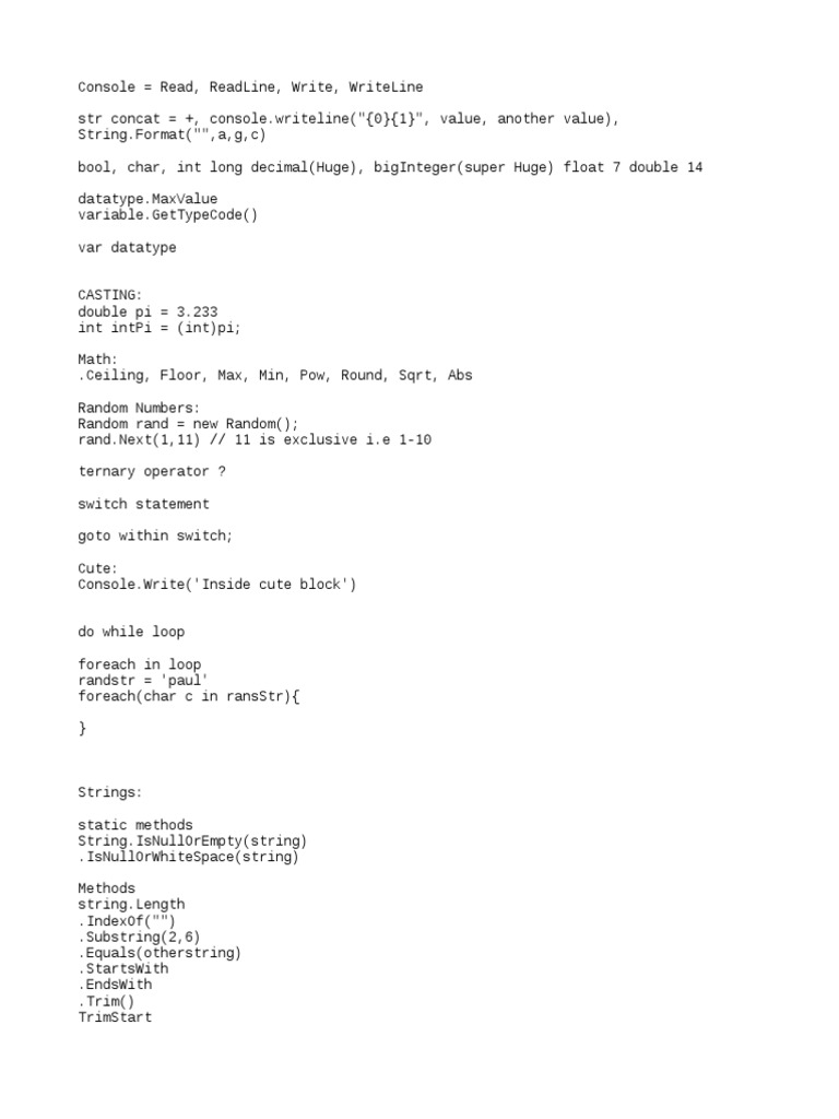 C# Cheatsheet | PDF | Method (Computer Programming) | Computer Programming