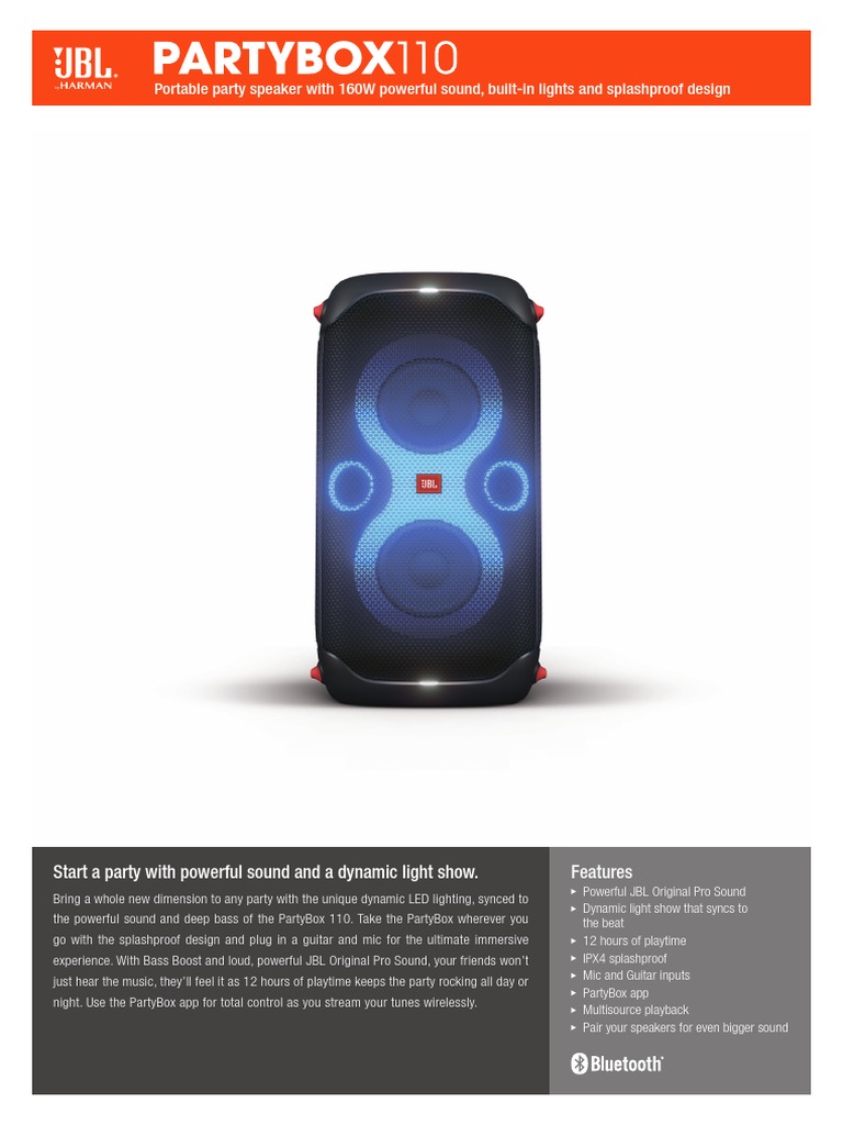 JBL PartyBox 110 SpecSheet English | PDF | Bluetooth | Microphone