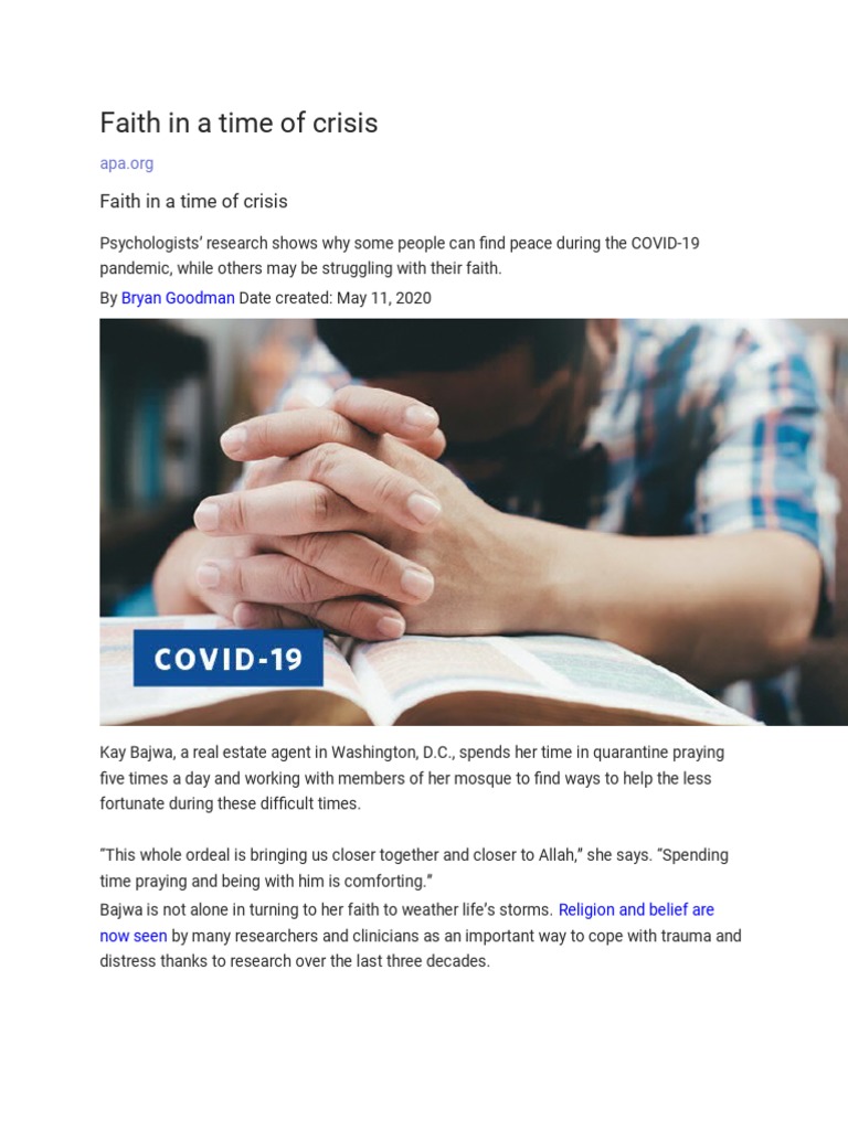 Faith's Role in Crisis Coping | PDF | Spirituality | Faith