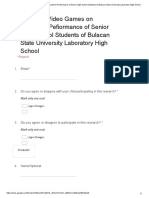 Impact of Video Games On Academic Pefiormance of Senior High School Students of Bulacan State University Laboratory High School