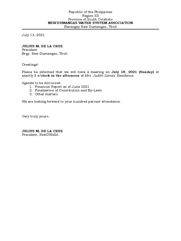 WATER Request LETTER PDF