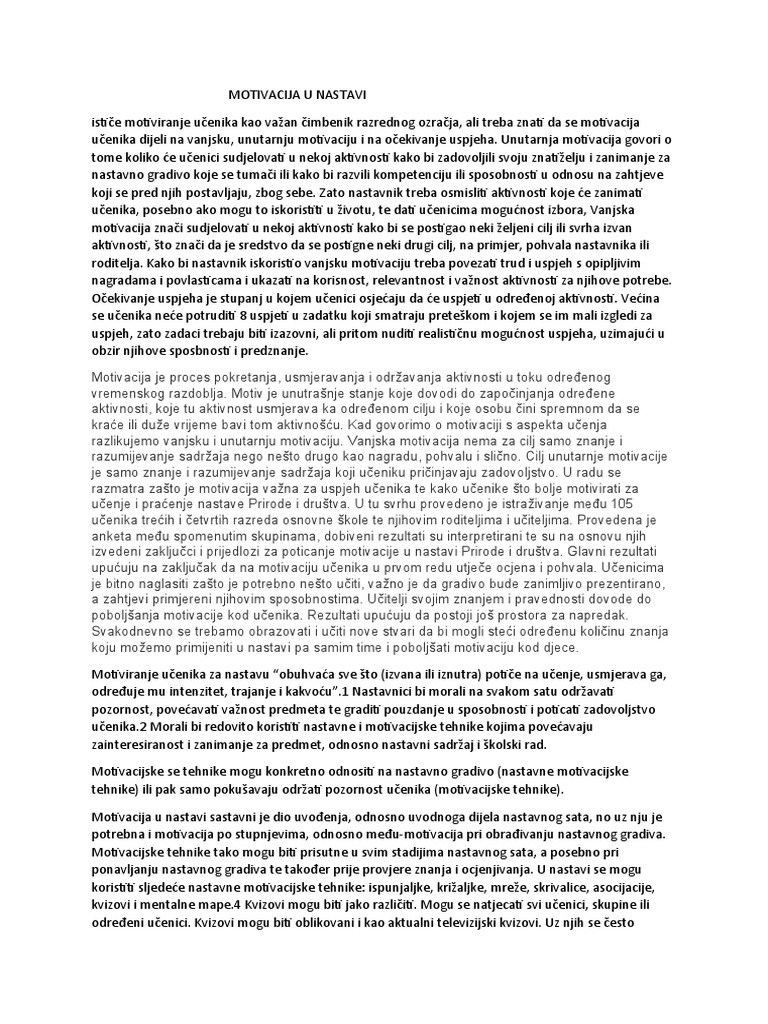 Motivacija U Nastavi | PDF