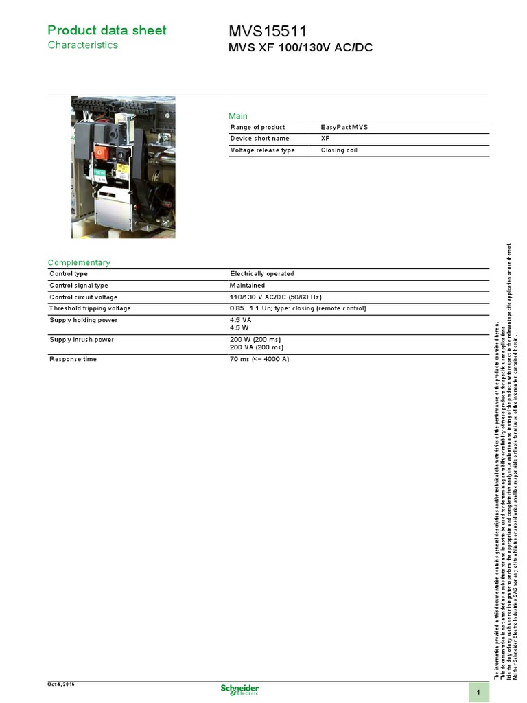 Product Data Sheet: MVS XF 100/130V AC/DC | PDF | Voltage | Electronic ...