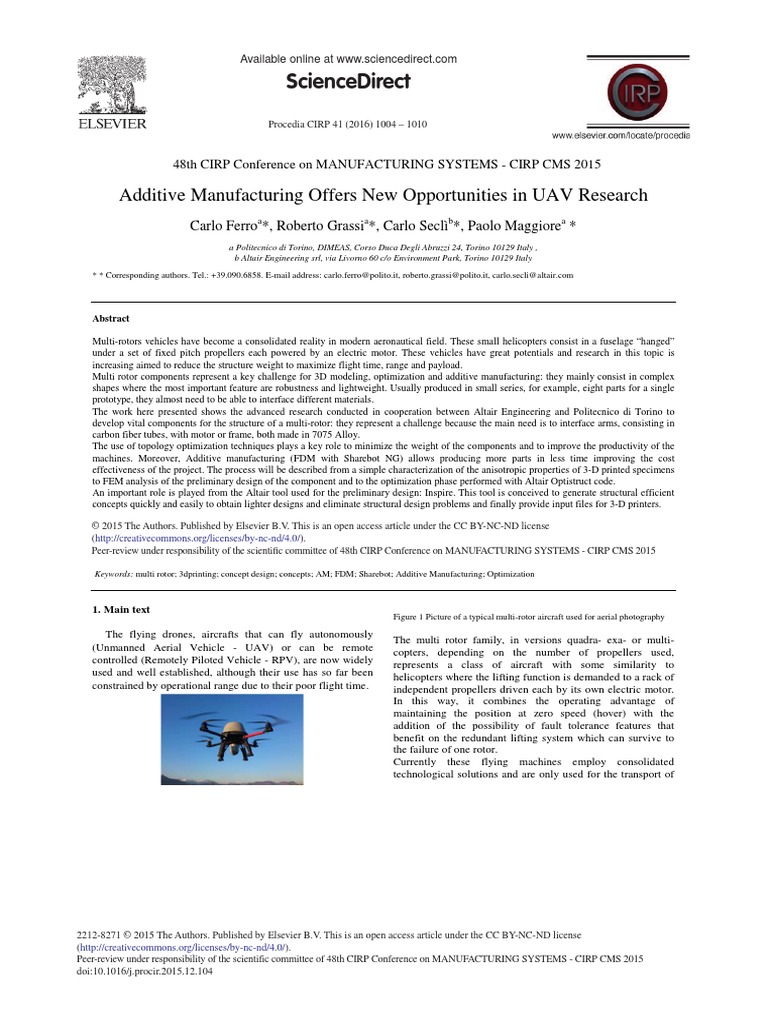 Sciencedirect Additive Manufacturing Offers New Opportunities in Uav