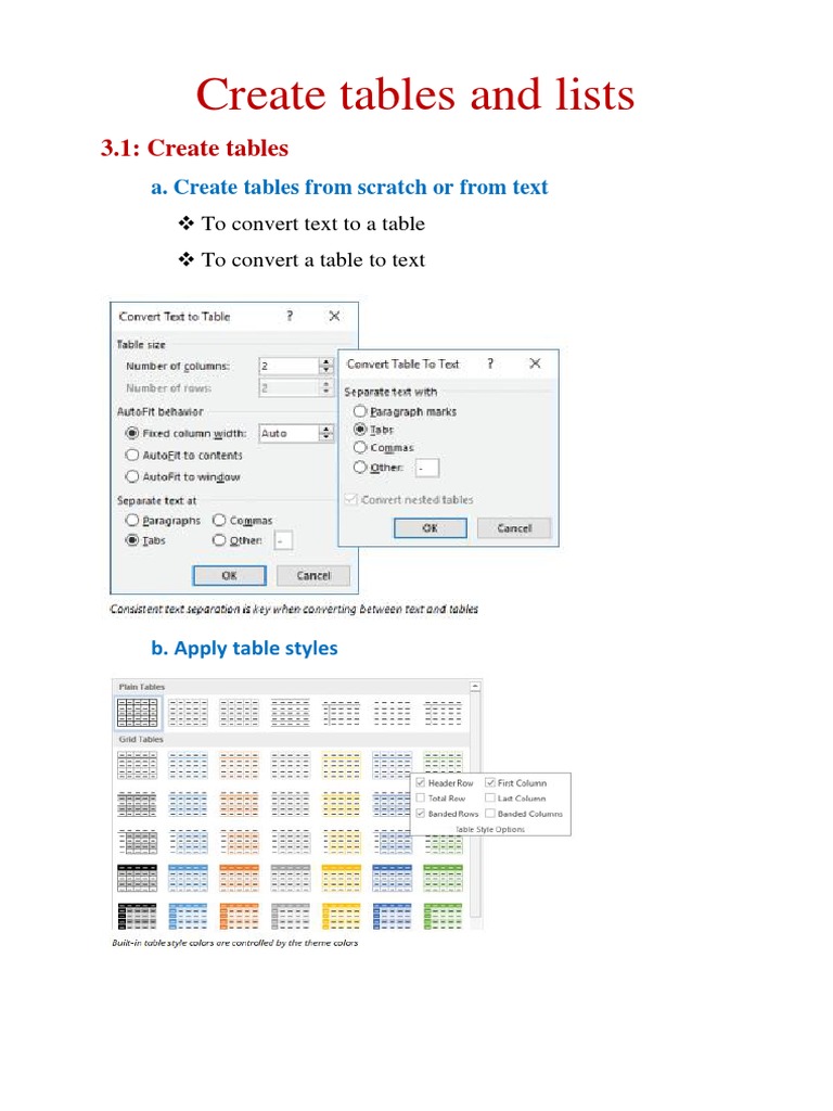Create and Modify Tables and Lists in Word | PDF | Computing | Computer ...