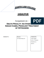 Assignment On: - : Death Penalty: An Overview of Indian Cases, Penology Treatment of Offenders