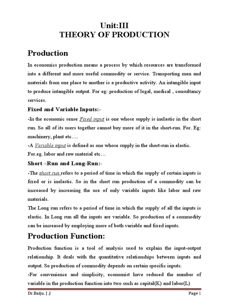 Short-Run Production Theory Explained | PDF | Long Run And Short Run ...