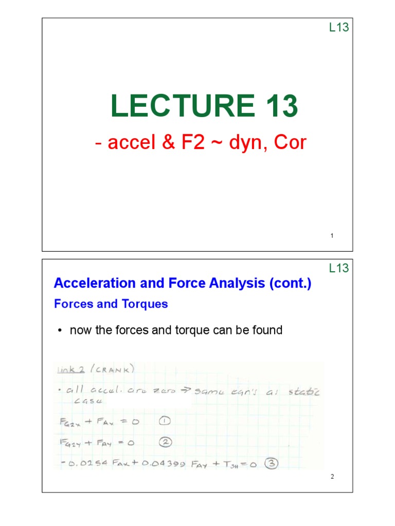 Accel & F2 Dyn, Cor: Acceleration and Force Analysis (Cont.) | PDF ...