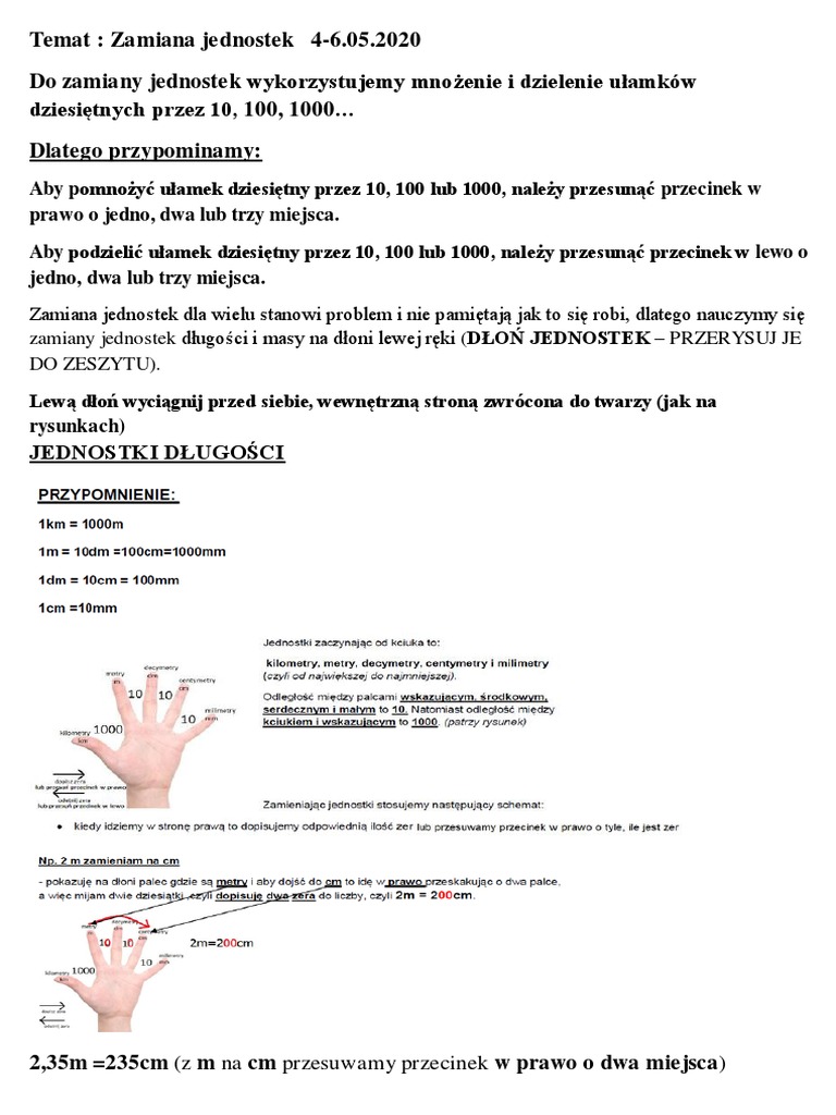 Zamiana Jednostek Fizyka Klasa 7 Zadania Pdf