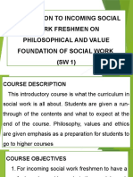 Orientation To Incoming Social Work Freshmen On Philosophical and Value Foundation of Social Work (SW 1)
