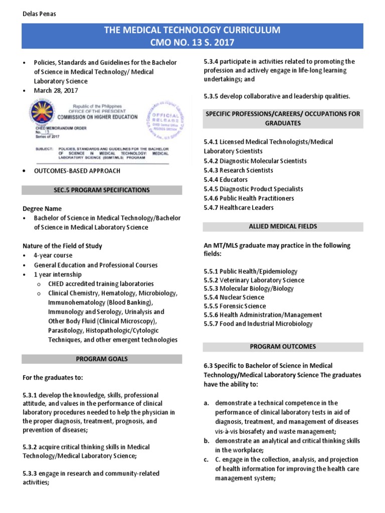 Medical Technology Curriculum | PDF | Health Care | Health Sciences