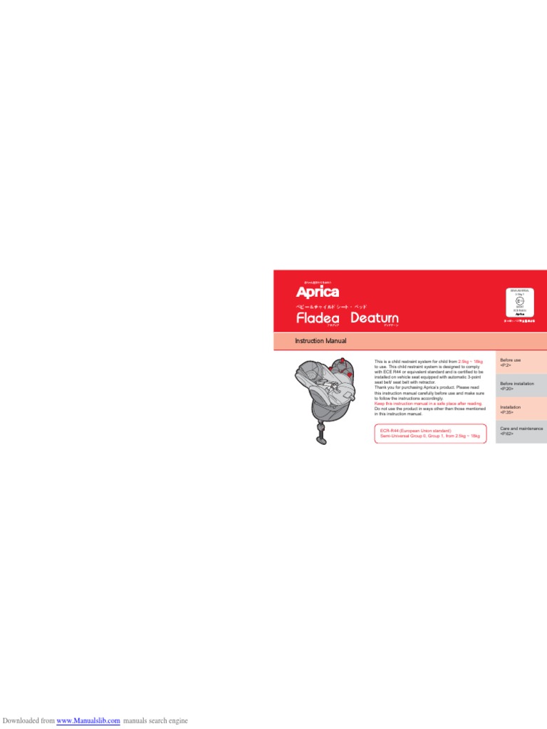 Aprica Fladea Car Seat Manual | PDF | Seat Belt | Airbag