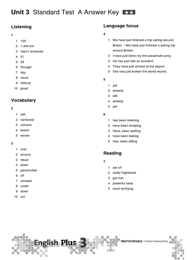 Unit 3 Standard Test A Answer Key: Listening Language Focus | PDF