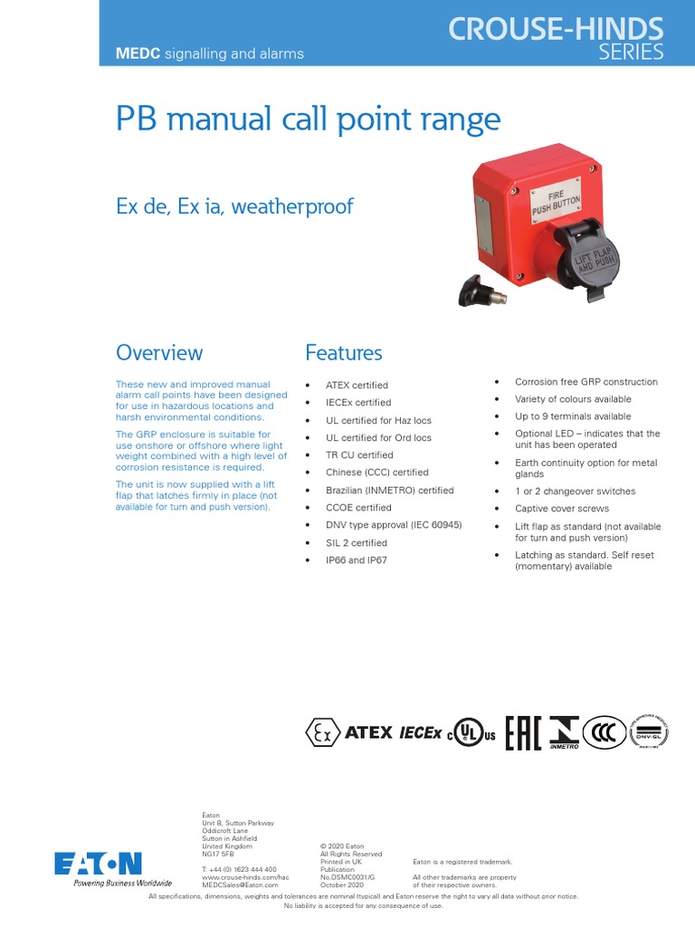 PB Manual Call Point Range: Ex De, Ex Ia, Weatherproof | PDF | Resistor ...