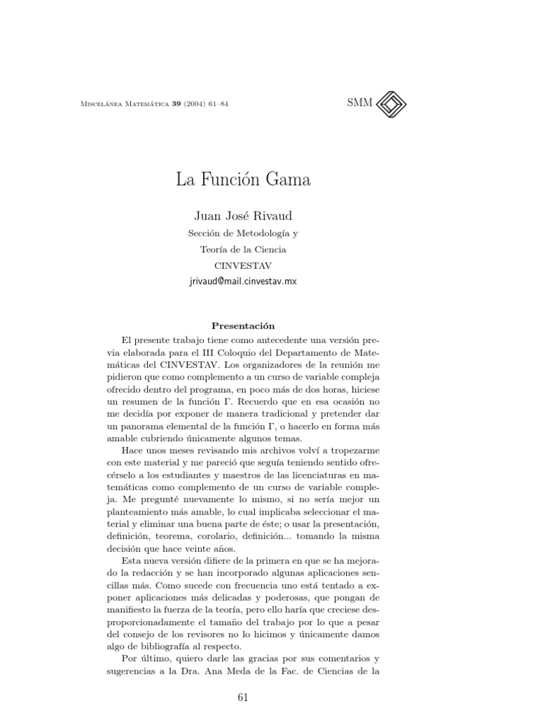 La Funcion Gamma Pdf