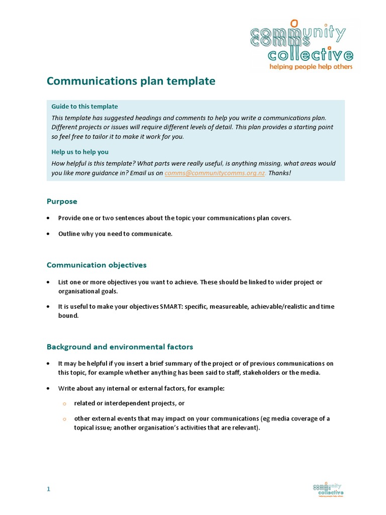 Communications Plan Template Guide | PDF | Communication | Business