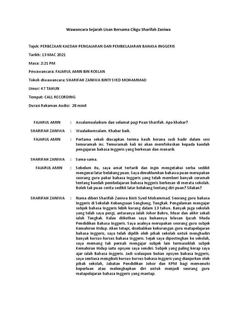 Format Transkripsi (Contoh) | PDF