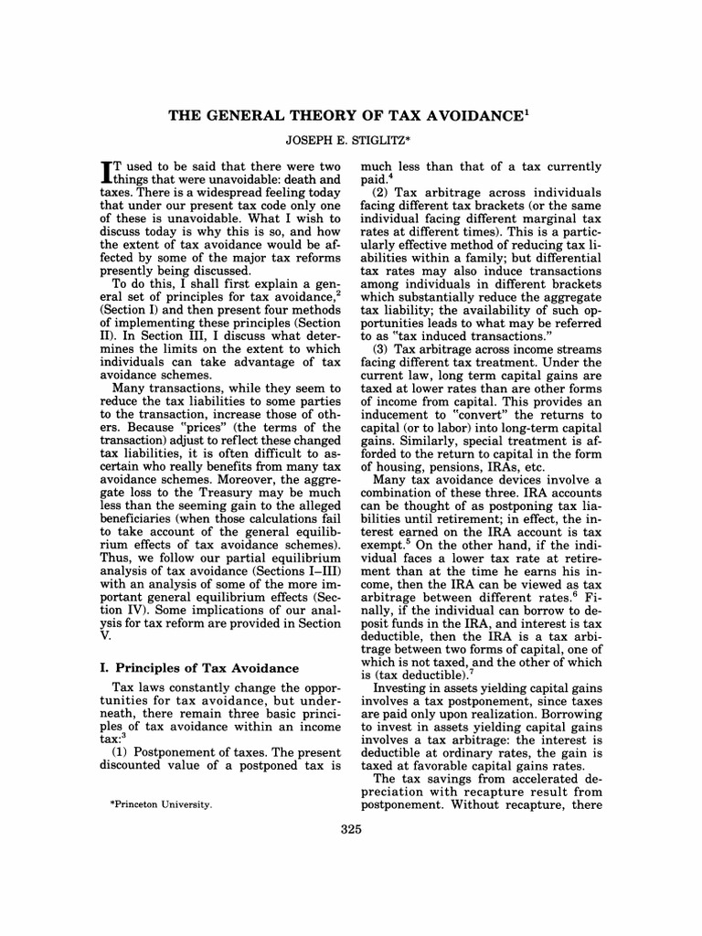 Joseph E. Stiglitz Princeton University PDF Capital Gains Tax Taxes