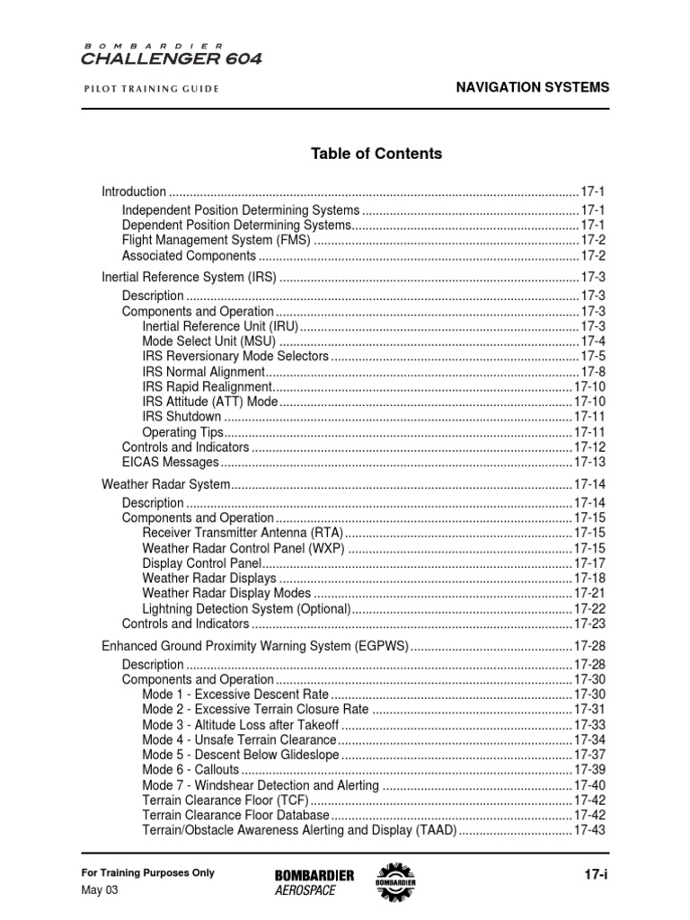 CL 604Navigation Systems PDF Inertial Navigation System