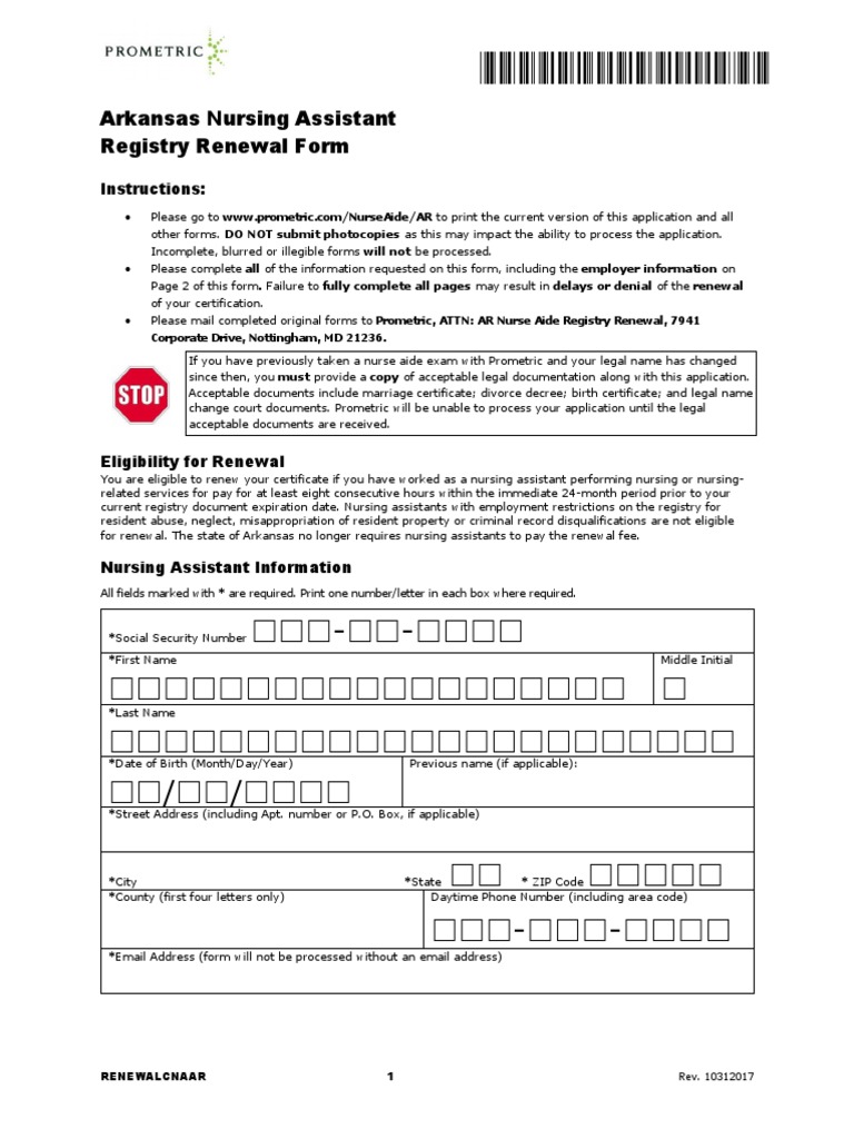 Renewalcnaar Arkansas Nursing Assistant Registry Renewal Form PDF