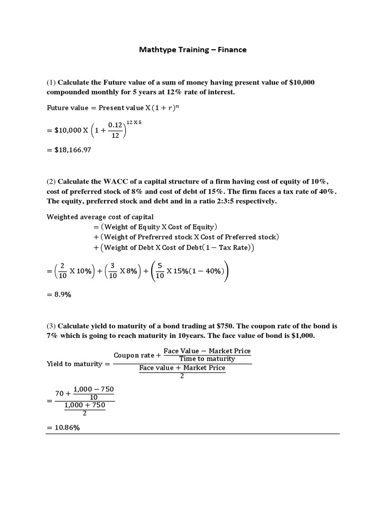 Mathtype Training - Finance-1 | PDF