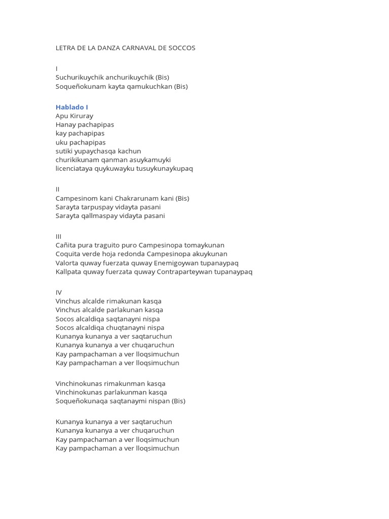Letra del Carnaval de Soccos | PDF