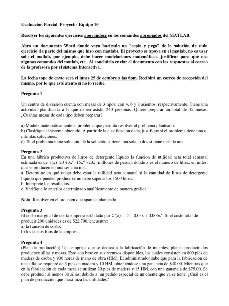 Proyecto de MATLAB: Ejercicios y Modelos Matemáticos | PDF | Métodos y ...
