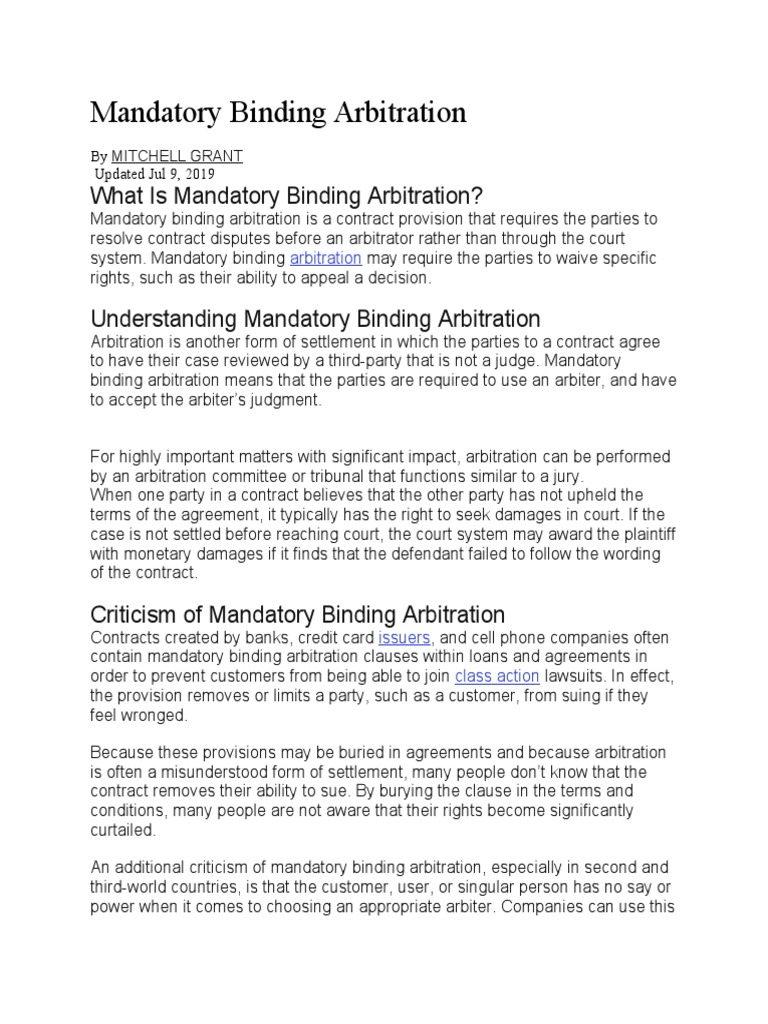 Understanding Mandatory Binding Arbitration | PDF | Arbitration | Lawsuit