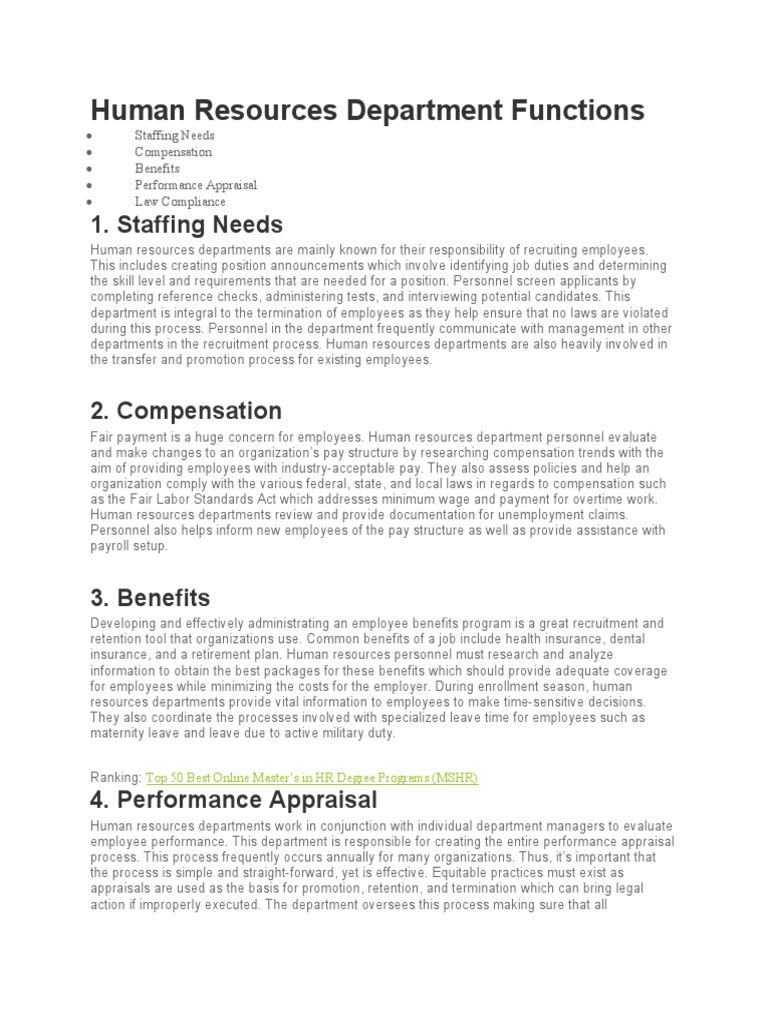 The Comprehensive Role of Human Resources Departments in Staffing