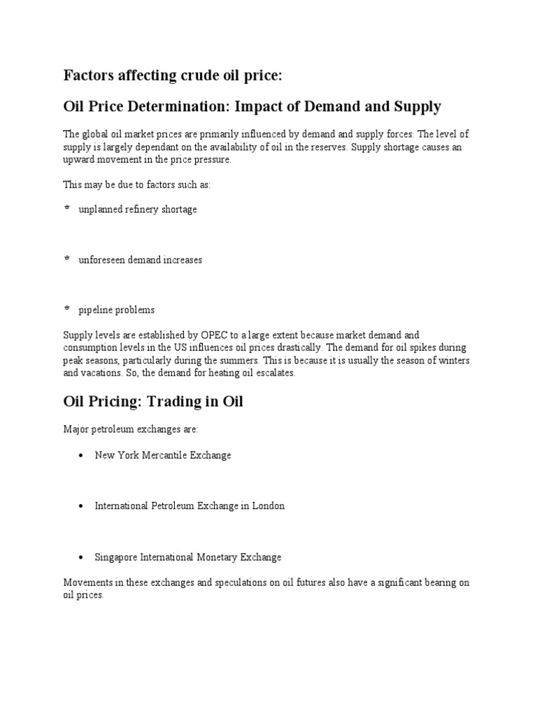 Factors Affecting Crude Oil Price PDF Price Of Oil Petroleum