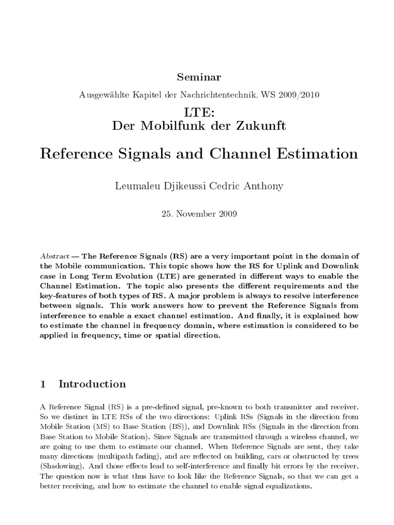 LTE Reference Signals & Channel Estimation | PDF | Orthogonal Frequency ...