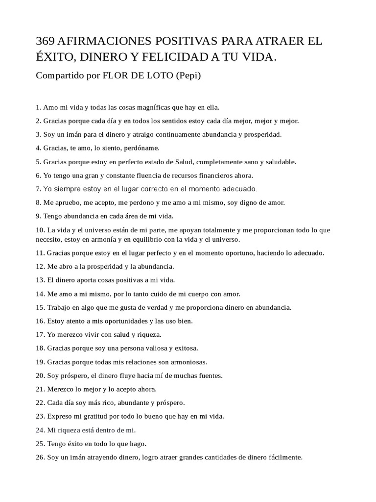 Afirmaciones para Atraer Dinero y Éxito | PDF | Amor | Felicidad