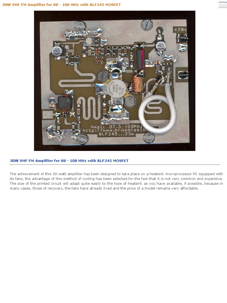 30w VHF FM Amplifier For 88 - 108 MHZ With Blf245 Mosfet | PDF