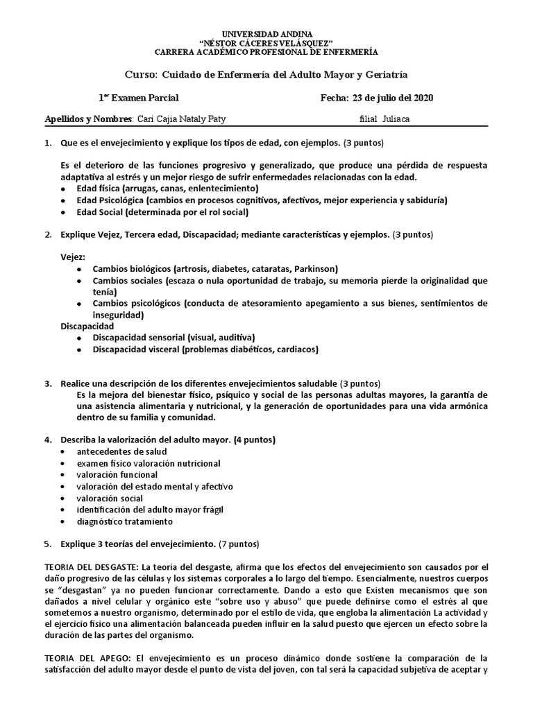 Examen de Cuidado del Adulto Mayor | PDF | Vejez | Adultos