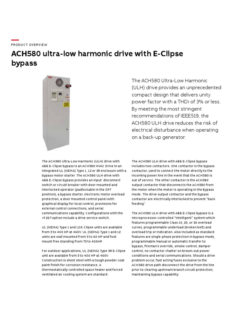 ACH580 ULH With EClipse Bypass PDF Electric Motor Control Theory