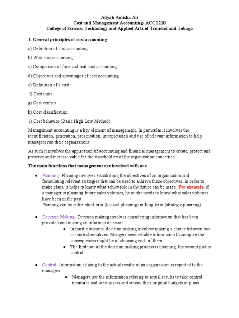 Cost and Management Accounting Overview | PDF | Cost Of Goods Sold ...