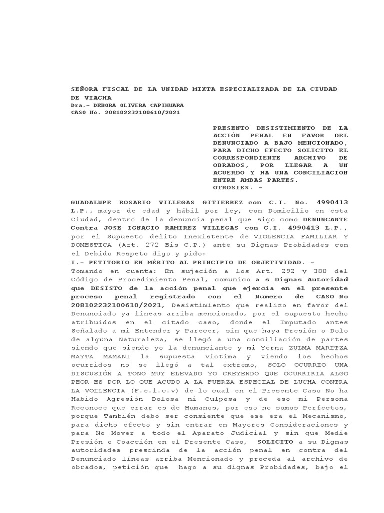 Desistimiento de Acción Penal en Viacha | PDF | Justicia | Crimen y ...