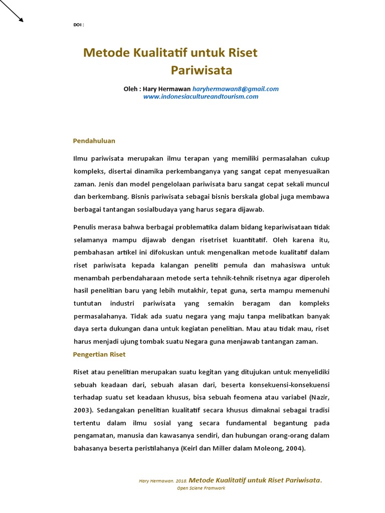 Metode Kualitatif Untuk Riset Pariwisata | PDF