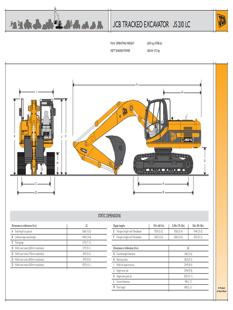 JCB JS 210 LC Excavator Specifications | PDF | Loader (Equipment ...