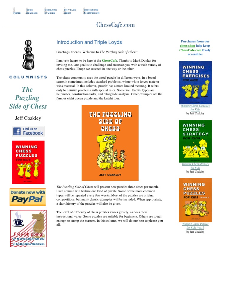 Coakley Jeff Chess Cafe The Puzzling Side Of Chess 1 93 912p PDF Chess Game Theory