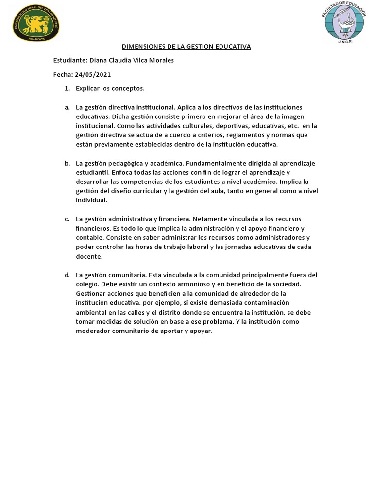 Dimensiones de la Gestión Educativa | PDF