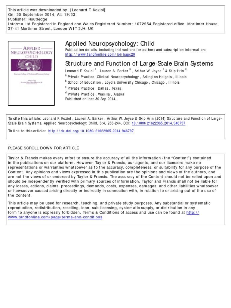 Koziol Structure And Function Of Large Scale Brain Systems Part1 Pdf